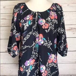 EUC Yumi Kim S peasant blouse navy leopard Floral